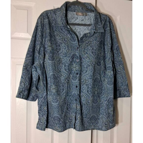 Croft and barrow womens 2xl paisley blouse blue shirt mom grandma shirt - Picture 3 of 9